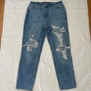 Y2K Hollister distressed smiley, face jeans